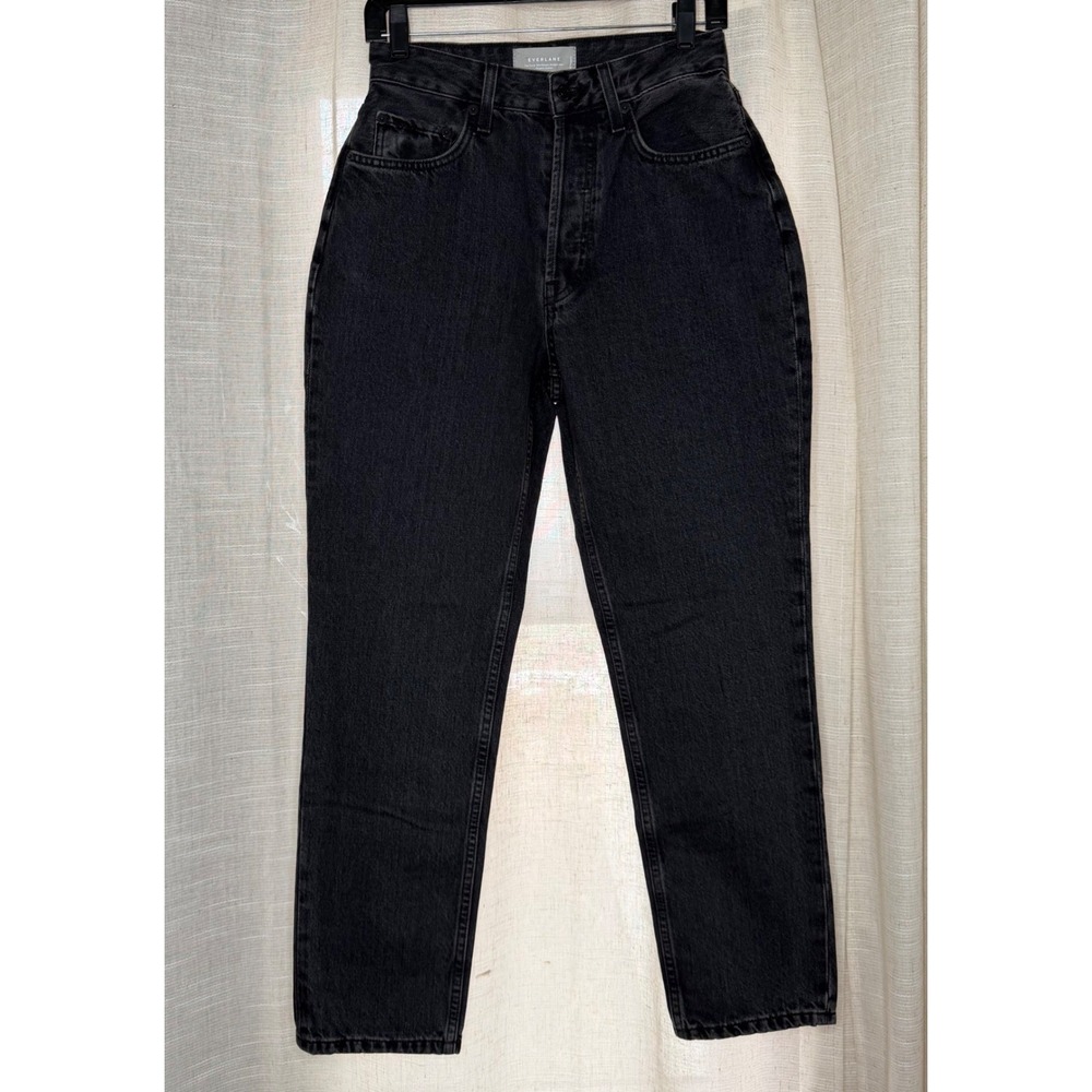 Everlane Curvy 90s Cheeky Straight Jean Organic Cotton Black Denim Button Fly 28
